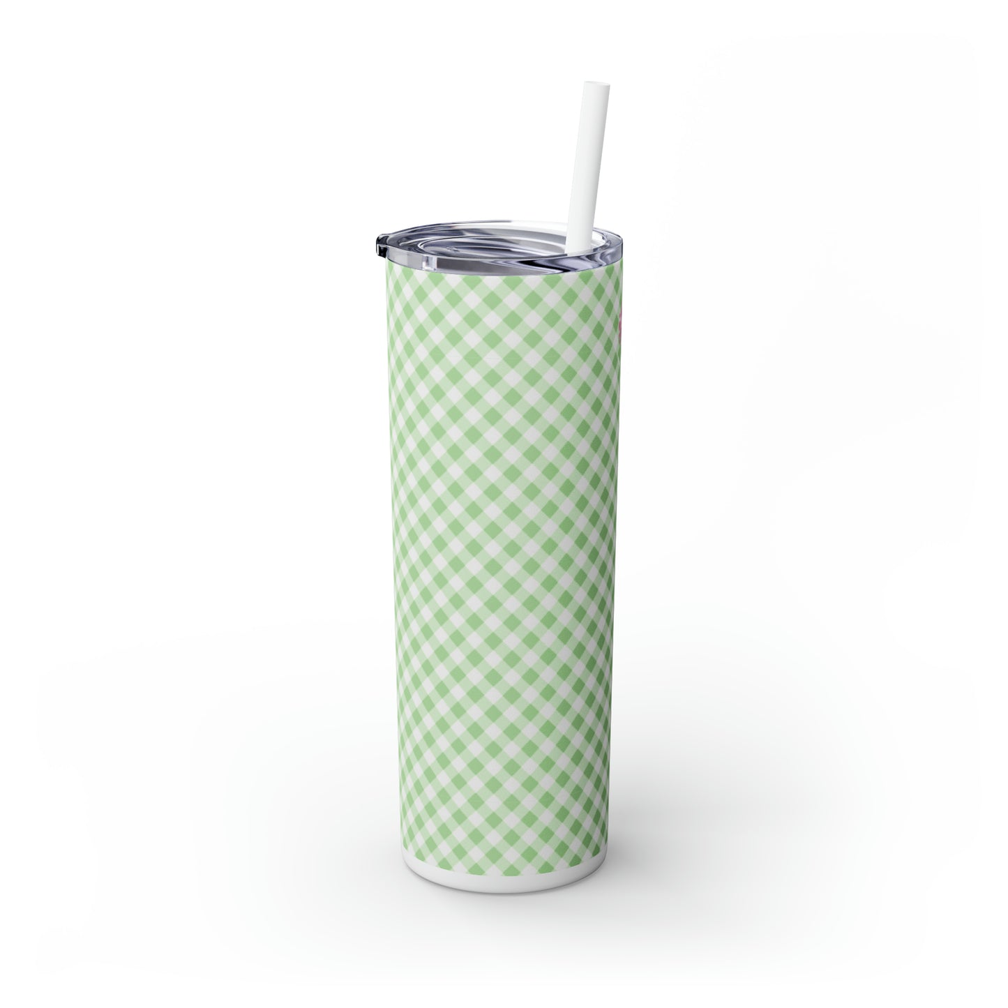 Green Gingham Tumbler w/Straw