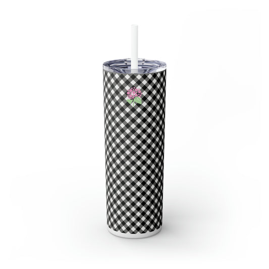 Black Gingham Tumbler w/Straw