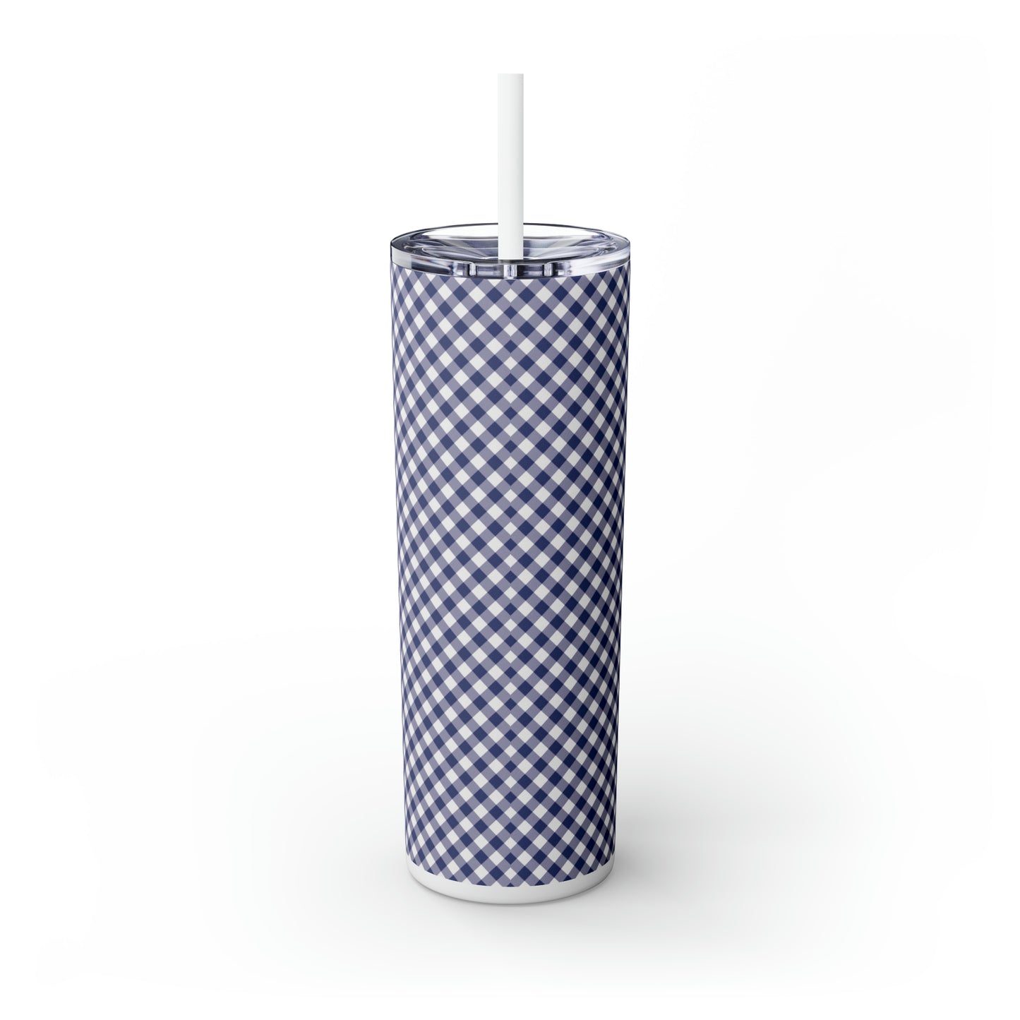 Navy Gingham Tumbler w/Straw