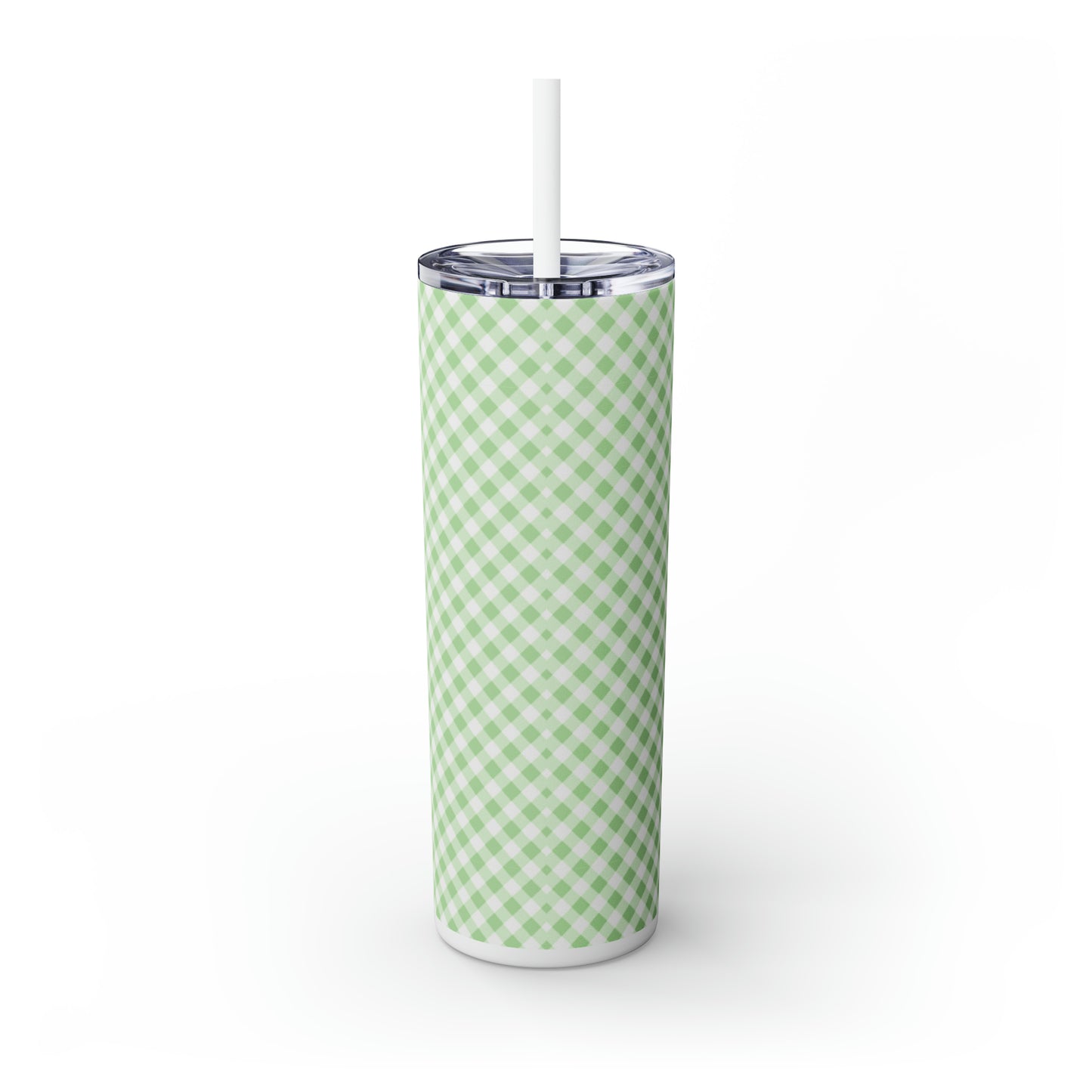 Green Gingham Tumbler w/Straw