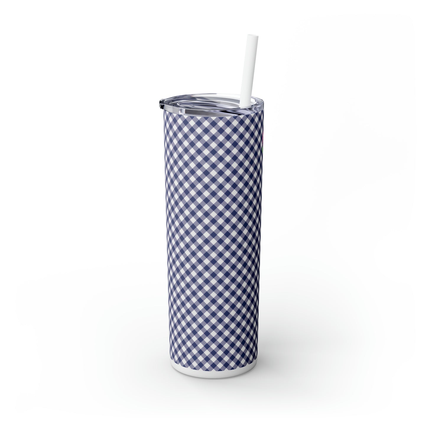 Navy Gingham Tumbler w/Straw