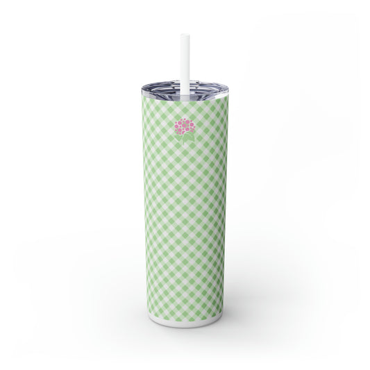 Green Gingham Tumbler w/Straw