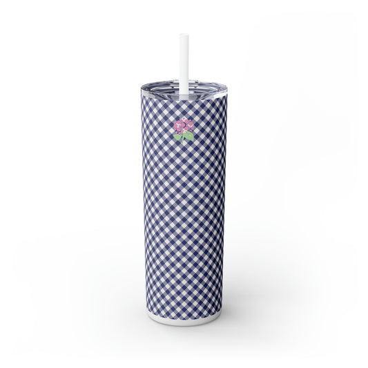 Navy Gingham Tumbler w/Straw